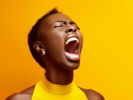 Studio shot of african woman dynamic emotional gestures AI Generative photo