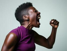 estudio Disparo de africano mujer dinámica emocional gestos ai generativo foto