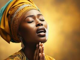 Studio shot of african woman dynamic emotional gestures AI Generative photo