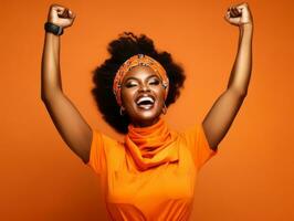 Studio shot of african woman dynamic emotional gestures AI Generative photo