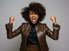 estudio Disparo de africano mujer dinámica emocional gestos ai generativo foto