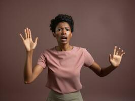 Studio shot of african woman dynamic emotional gestures AI Generative photo