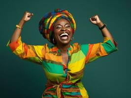 Studio shot of african woman dynamic emotional gestures AI Generative photo