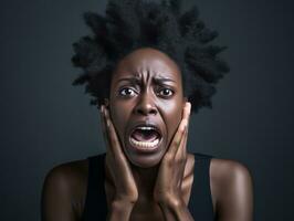 Studio shot of african woman dynamic emotional gestures AI Generative photo