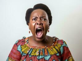 Studio shot of african woman dynamic emotional gestures AI Generative photo