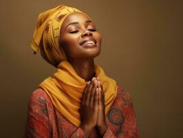 Studio shot of african woman dynamic emotional gestures AI Generative photo