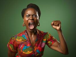 Studio shot of african woman dynamic emotional gestures AI Generative photo