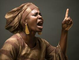 estudio Disparo de africano mujer dinámica emocional gestos ai generativo foto