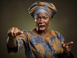 Studio shot of african woman dynamic emotional gestures AI Generative photo