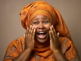 Studio shot of african woman dynamic emotional gestures AI Generative photo