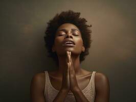 Studio shot of african woman dynamic emotional gestures AI Generative photo