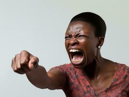 estudio Disparo de africano mujer dinámica emocional gestos ai generativo foto