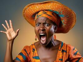 Studio shot of african woman dynamic emotional gestures AI Generative photo