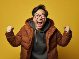 Studio shot of asian woman dynamic emotional gestures AI Generative photo