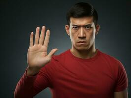 Studio shot of asian woman dynamic emotional gestures AI Generative photo