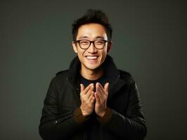 Studio shot of asian woman dynamic emotional gestures AI Generative photo
