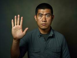 Studio shot of asian woman dynamic emotional gestures AI Generative photo