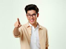 Studio shot of asian man dynamic emotional gestures AI Generative photo