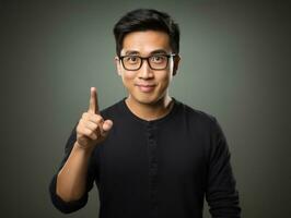 Studio shot of asian man dynamic emotional gestures AI Generative photo