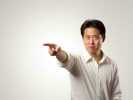 Studio shot of asian man dynamic emotional gestures AI Generative photo