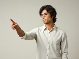 Studio shot of asian man dynamic emotional gestures AI Generative photo