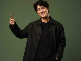 Studio shot of asian man dynamic emotional gestures AI Generative photo