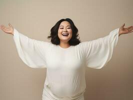 Studio shot of plus size asian woman AI Generative photo