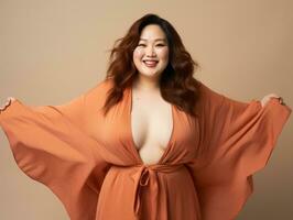 Studio shot of plus size asian woman AI Generative photo