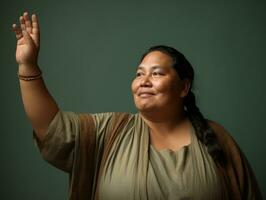 Studio shot of plus size asian woman dynamic emotional gestures AI Generative photo