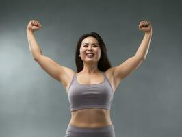 Studio shot of plus size asian woman dynamic emotional gestures AI Generative photo