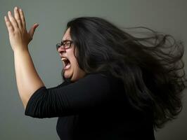 Studio shot of plus size asian woman dynamic emotional gestures AI Generative photo