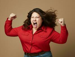 Studio shot of plus size asian woman dynamic emotional gestures AI Generative photo