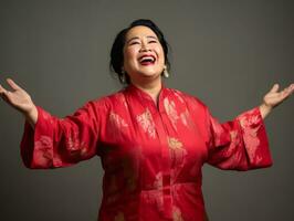 Studio shot of plus size asian woman dynamic emotional gestures AI Generative photo