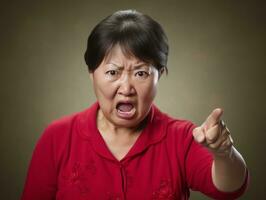 Studio shot of plus size asian woman dynamic emotional gestures AI Generative photo