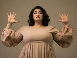 Studio shot of plus size asian woman dynamic emotional gestures AI Generative photo