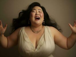 Studio shot of plus size asian woman dynamic emotional gestures AI Generative photo