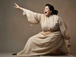 Studio shot of plus size asian woman dynamic emotional gestures AI Generative photo