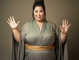 Studio shot of plus size asian woman dynamic emotional gestures AI Generative photo