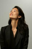 Studio shot of asian woman dynamic emotional gestures AI Generative photo