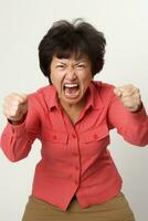 Studio shot of asian woman dynamic emotional gestures AI Generative photo