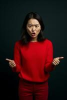 Studio shot of asian woman dynamic emotional gestures AI Generative photo