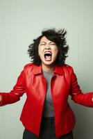 Studio shot of asian woman dynamic emotional gestures AI Generative photo