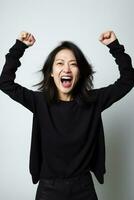 Studio shot of asian woman dynamic emotional gestures AI Generative photo