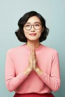 Studio shot of asian woman dynamic emotional gestures AI Generative photo