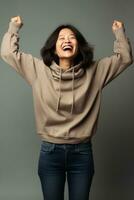 Studio shot of asian woman dynamic emotional gestures AI Generative photo