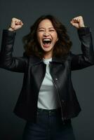 Studio shot of asian woman dynamic emotional gestures AI Generative photo