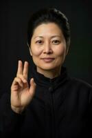 Studio shot of asian woman dynamic emotional gestures AI Generative photo