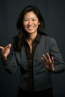 Studio shot of asian woman dynamic emotional gestures AI Generative photo