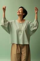 Studio shot of asian woman dynamic emotional gestures AI Generative photo