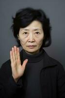 Studio shot of asian woman dynamic emotional gestures AI Generative photo